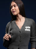 Tokyo Talkies Women Grey Lapel Collar Sweater - Grey - Image 1
