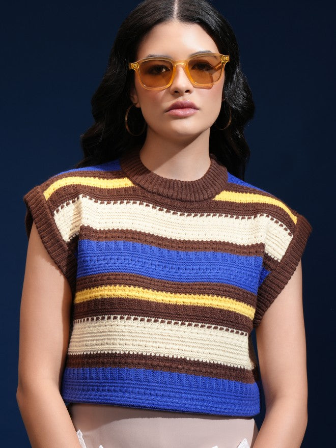 Tokyo Talkies Women Beige Round Neck Sweater - Beige - Image 1