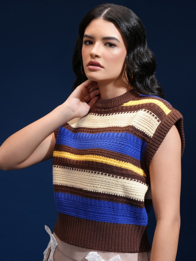 Tokyo Talkies Women Beige Round Neck Sweater - Beige - Image 4