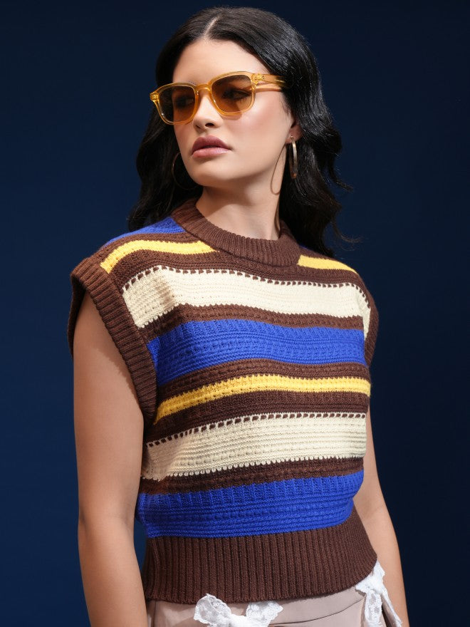 Tokyo Talkies Women Beige Round Neck Sweater - Beige - Image 6