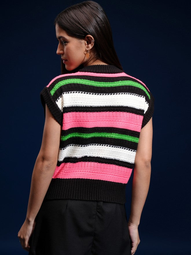 Tokyo Talkies Women Black Round Neck Sweater - Black - Image 3