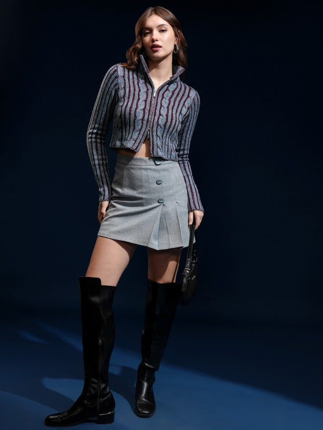 Tokyo Talkies Women Blue High Neck Sweater - Blue - Image 2
