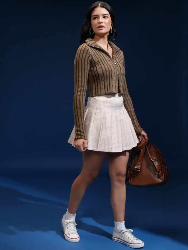 Tokyo Talkies Women Brown Shawl Neck Sweater - Brown - Image 2