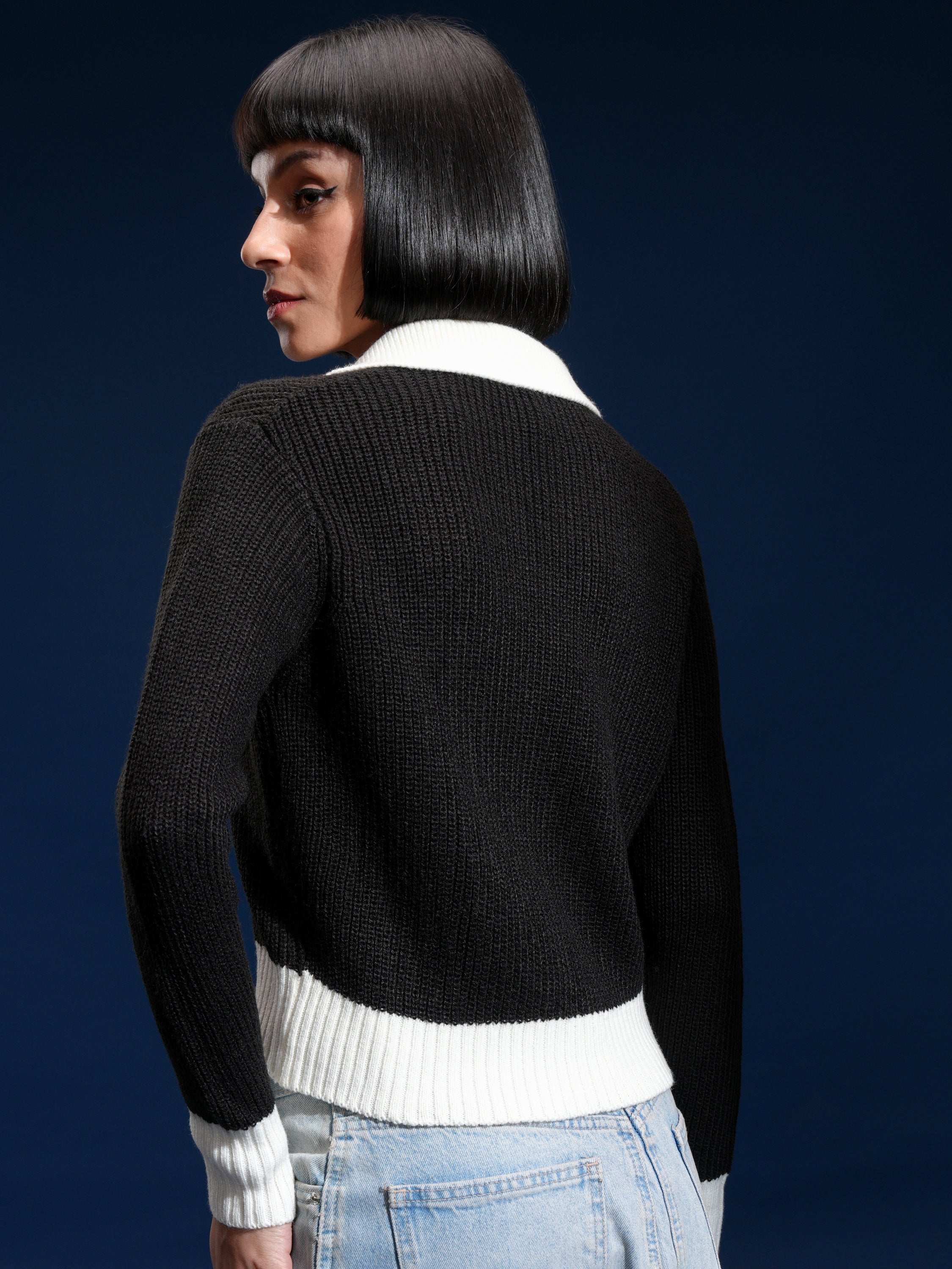 Tokyo Talkies Women Off White Shirt Collar Sweater - Off White - Image 3