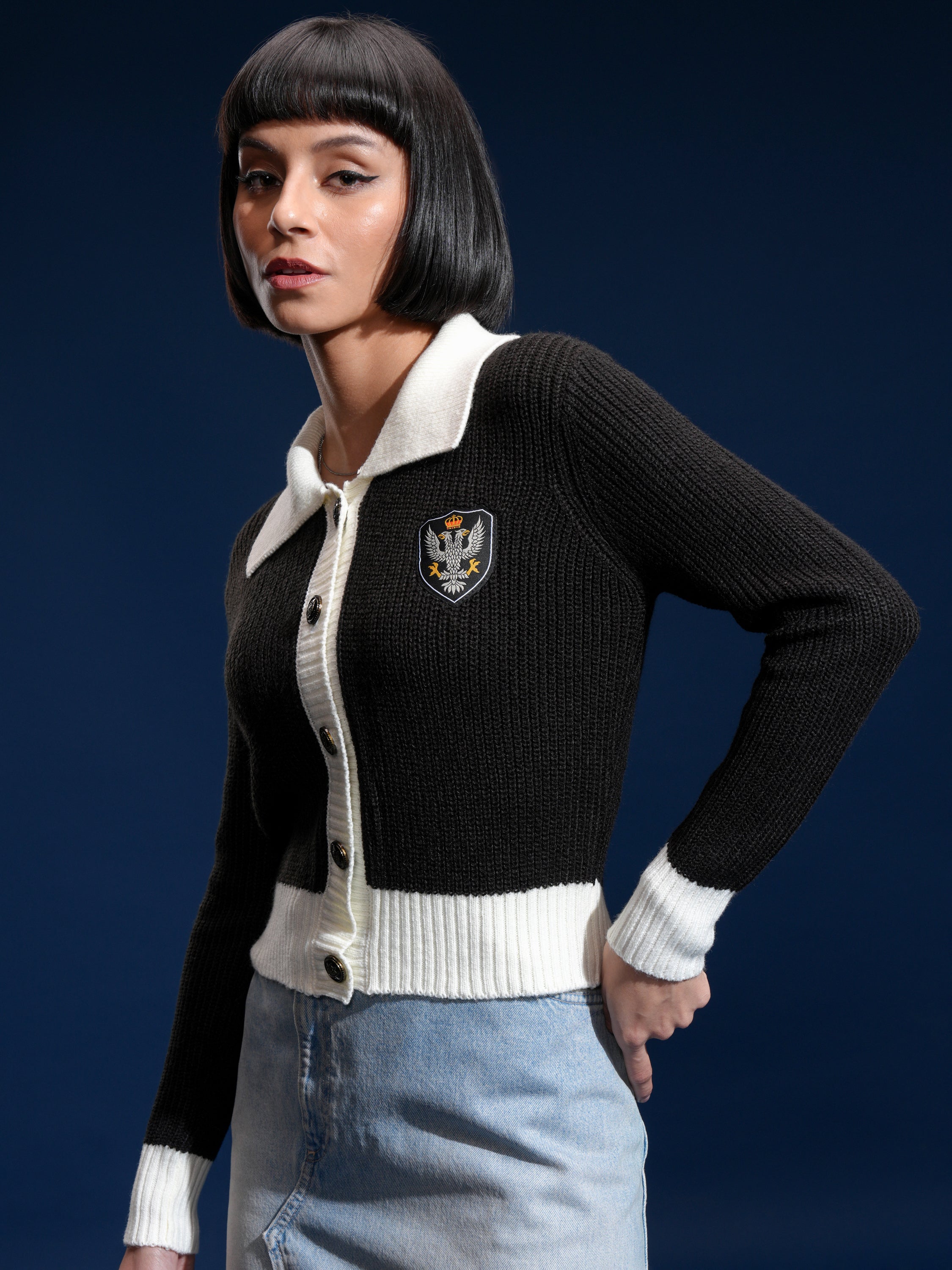 Tokyo Talkies Women Off White Shirt Collar Sweater - Off White - Image 4