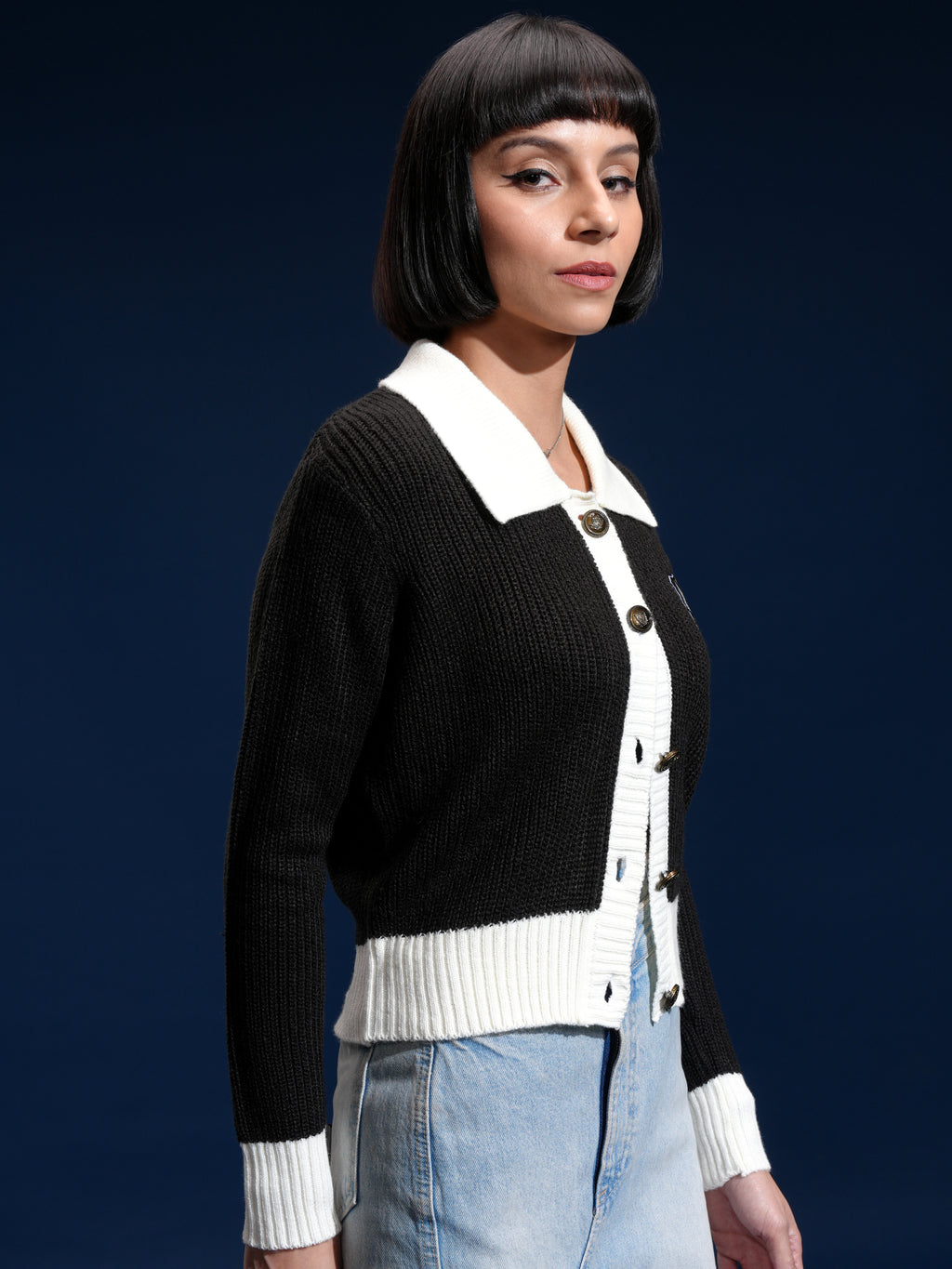 Tokyo Talkies Women Off White Shirt Collar Sweater - Off White - Image 6