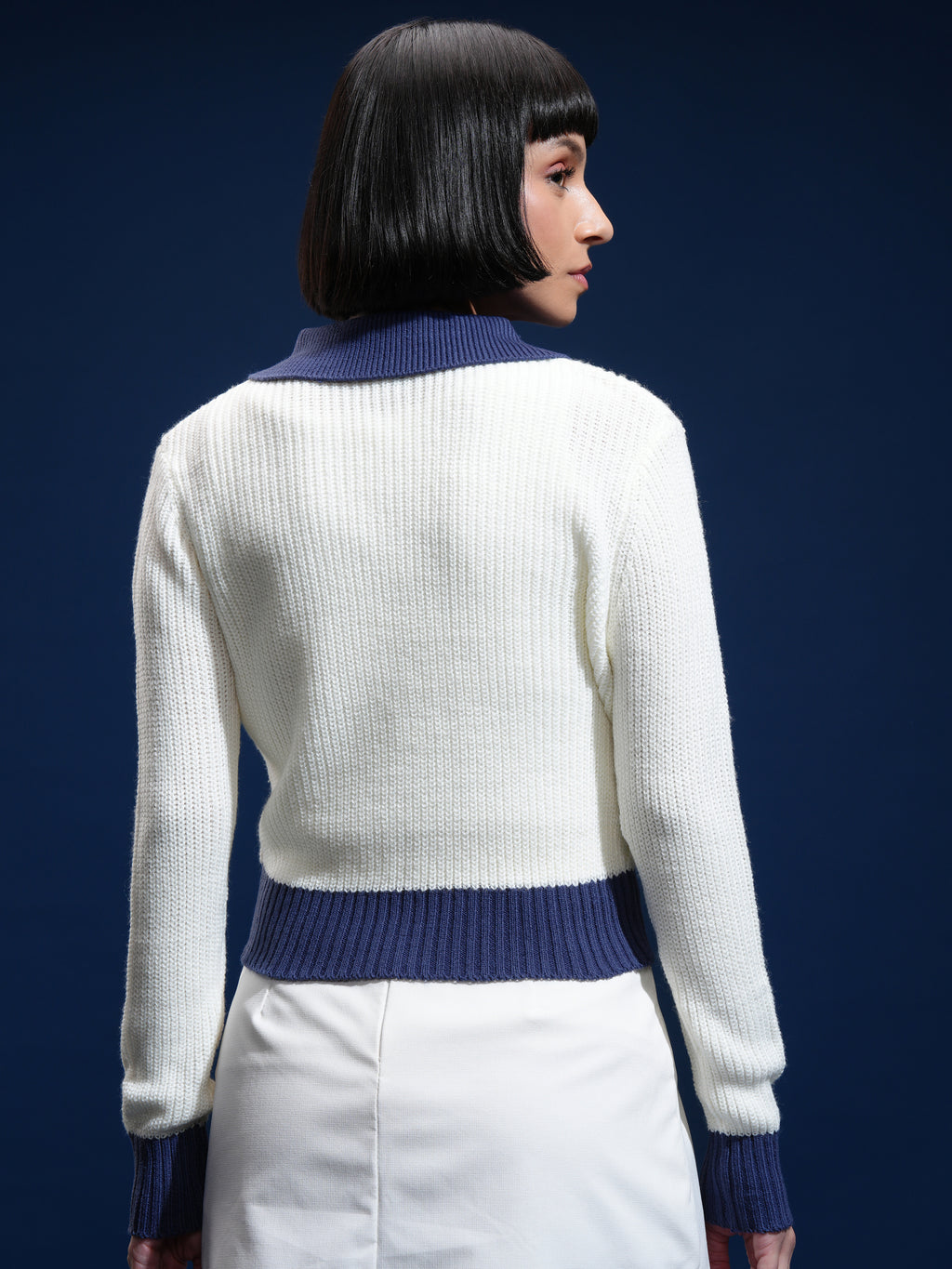 Tokyo Talkies Women White V-Neck Sweater - White - Image 3
