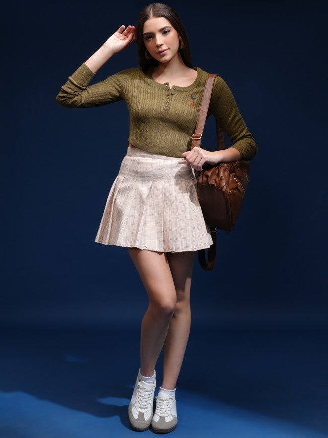 Tokyo Talkies Women Green Round Neck Sweater - Green - Image 2