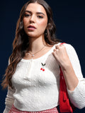 Tokyo Talkies Women Off White Round Neck Sweater - Off White - Image 1