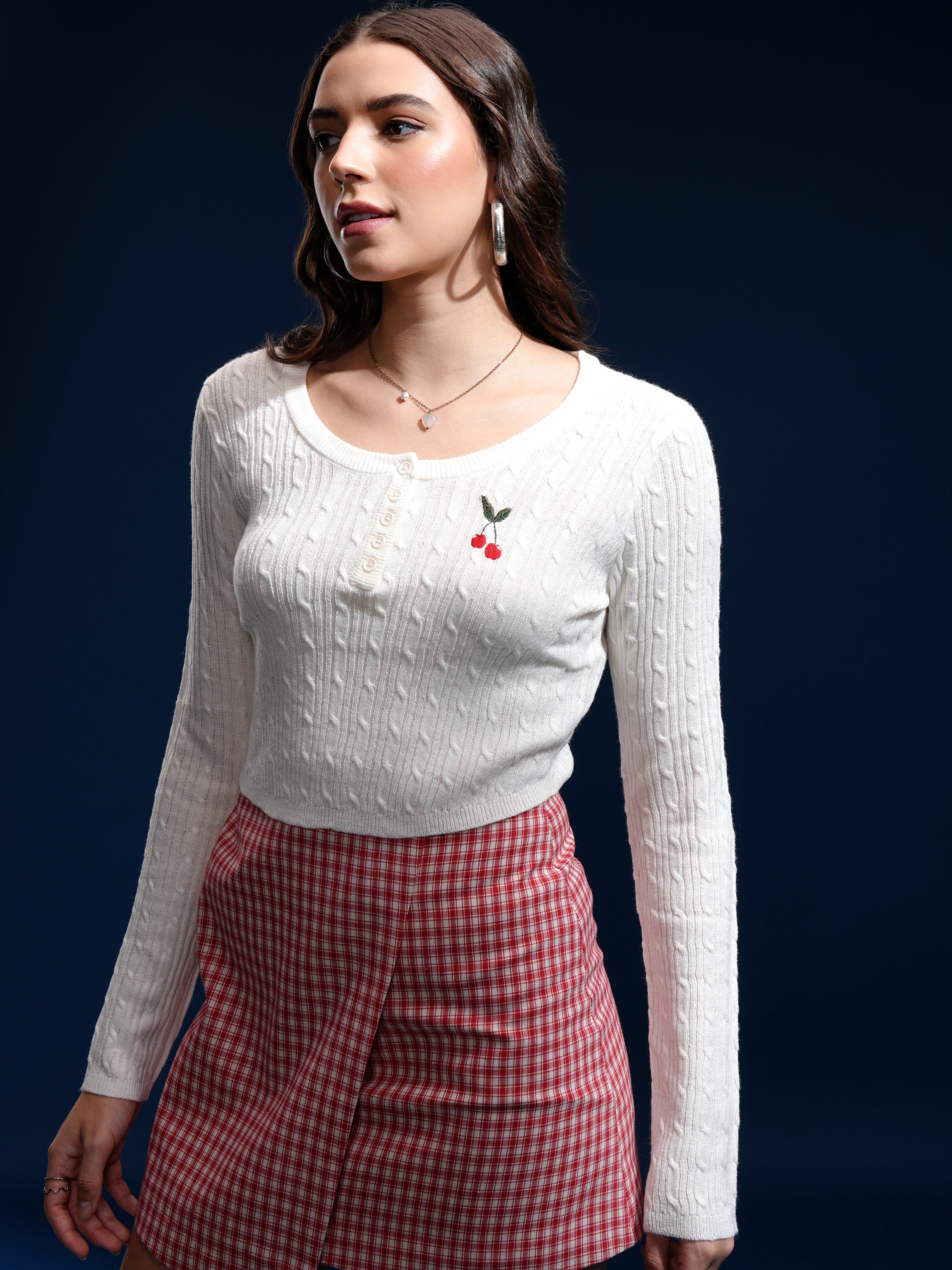 Tokyo Talkies Women Off White Round Neck Sweater - Off White - Image 4