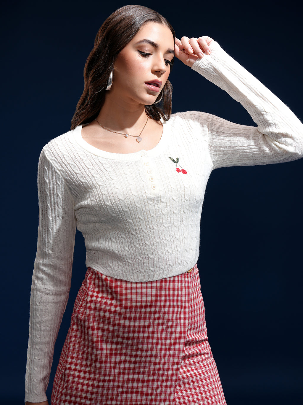 Tokyo Talkies Women Off White Round Neck Sweater - Off White - Image 6