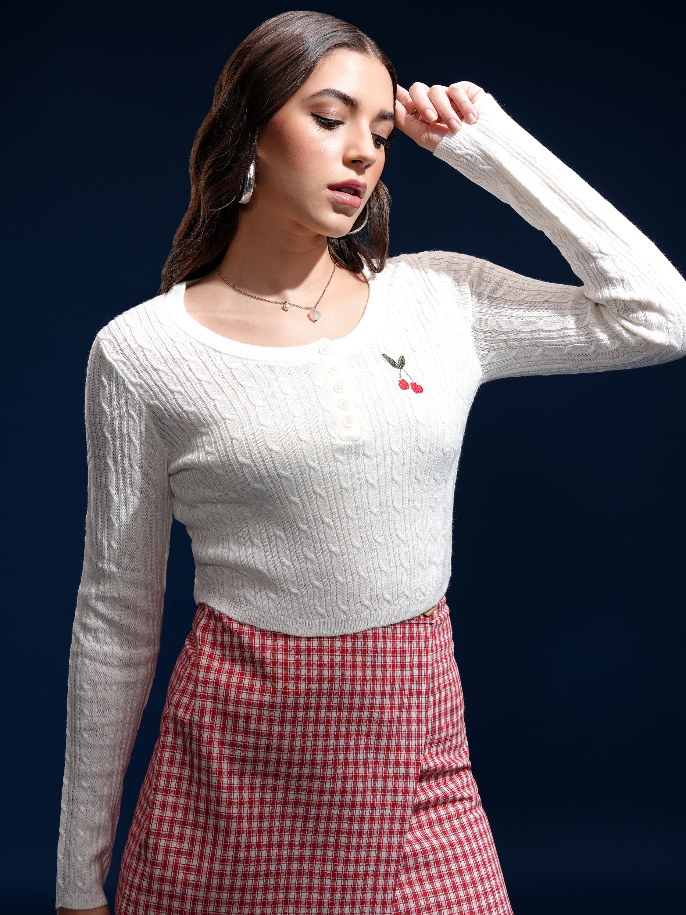 Tokyo Talkies Women Off White Round Neck Sweater - Off White - Image 6