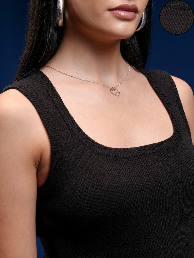 Tokyo Talkies Women Black Round Neck Sweater - Black - Image 5