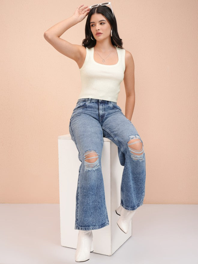 Tokyo Talkies Women White Round Neck Sweater - White - Image 2