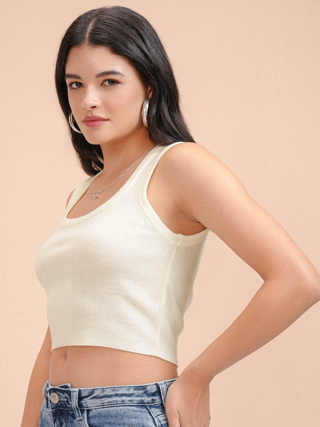 Tokyo Talkies Women White Round Neck Sweater - White - Image 4