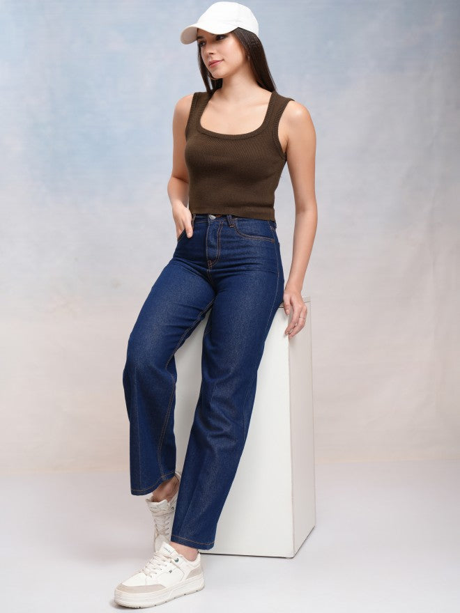 Tokyo Talkies Women Coffee Brown Round Neck Sweater - Coffee Brown - Image 2