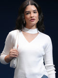 Tokyo Talkies Women White V-Neck Sweater - White - Image 1