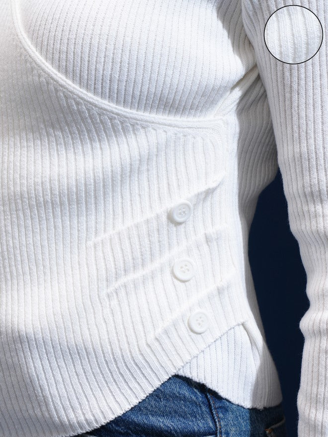 Tokyo Talkies Women White V-Neck Sweater - White - Image 5