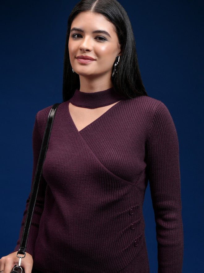 Tokyo Talkies Women Purple Turtle Neck Sweater - Purple - Image 1