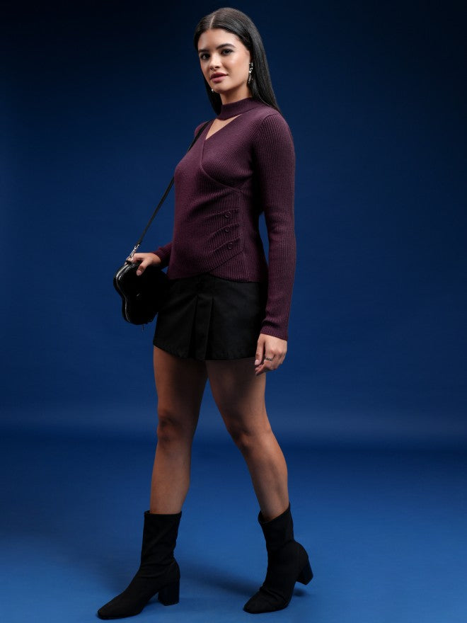 Tokyo Talkies Women Purple Turtle Neck Sweater - Purple - Image 2