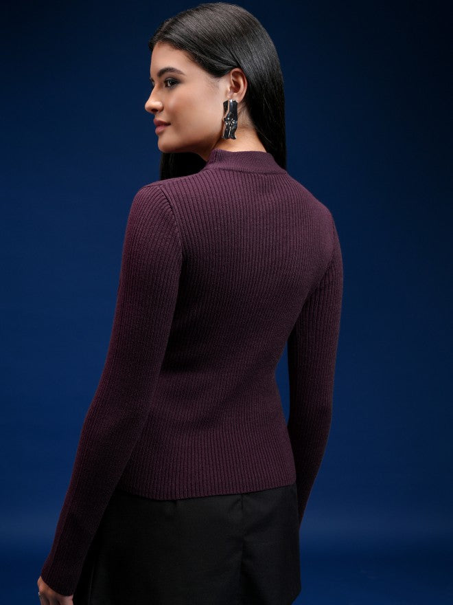 Tokyo Talkies Women Purple Turtle Neck Sweater - Purple - Image 3