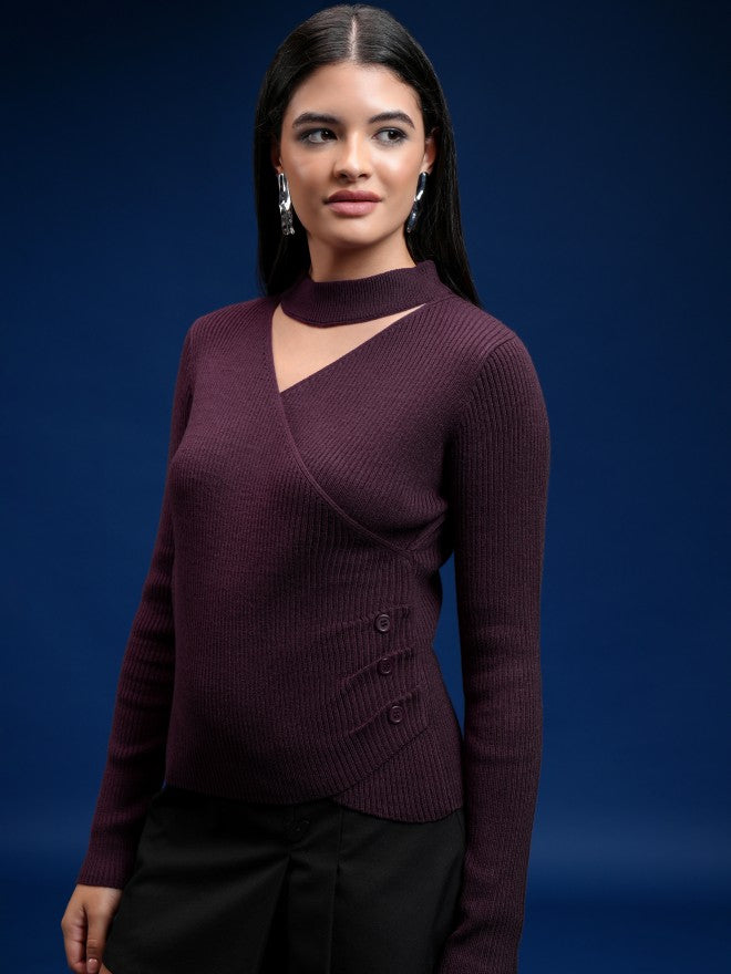 Tokyo Talkies Women Purple Turtle Neck Sweater - Purple - Image 4