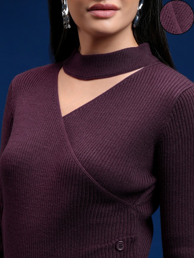 Tokyo Talkies Women Purple Turtle Neck Sweater - Purple - Image 5
