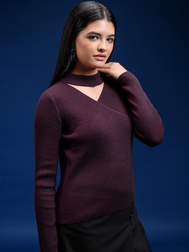 Tokyo Talkies Women Purple Turtle Neck Sweater - Purple - Image 6