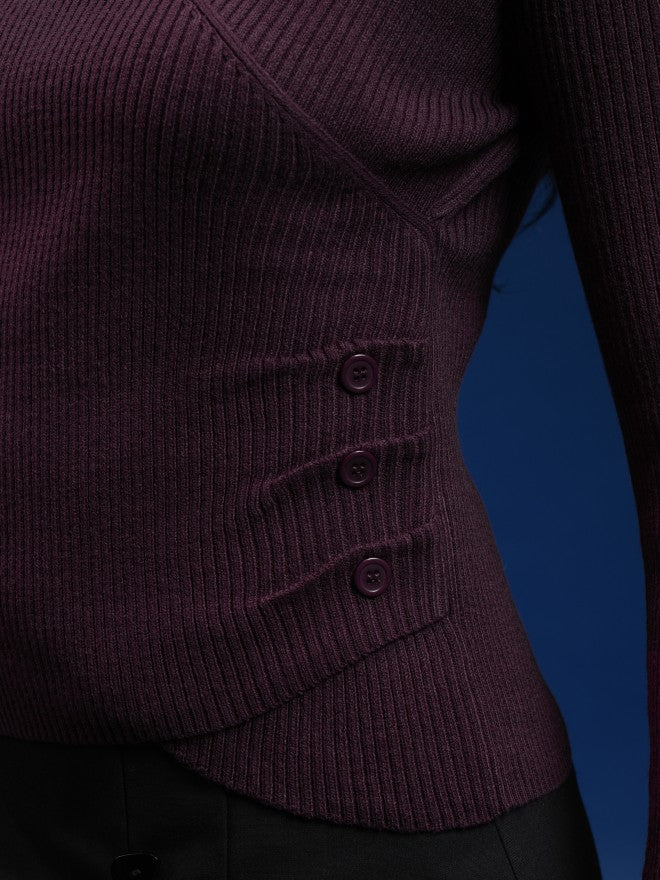 Tokyo Talkies Women Purple Turtle Neck Sweater - Purple - Image 7
