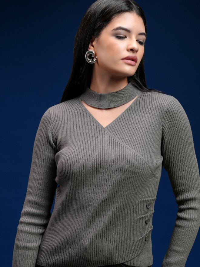 Tokyo Talkies Women Grey Turtle Neck Sweater - Grey - Image 1