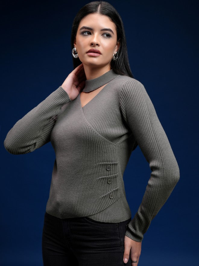 Tokyo Talkies Women Grey Turtle Neck Sweater - Grey - Image 4