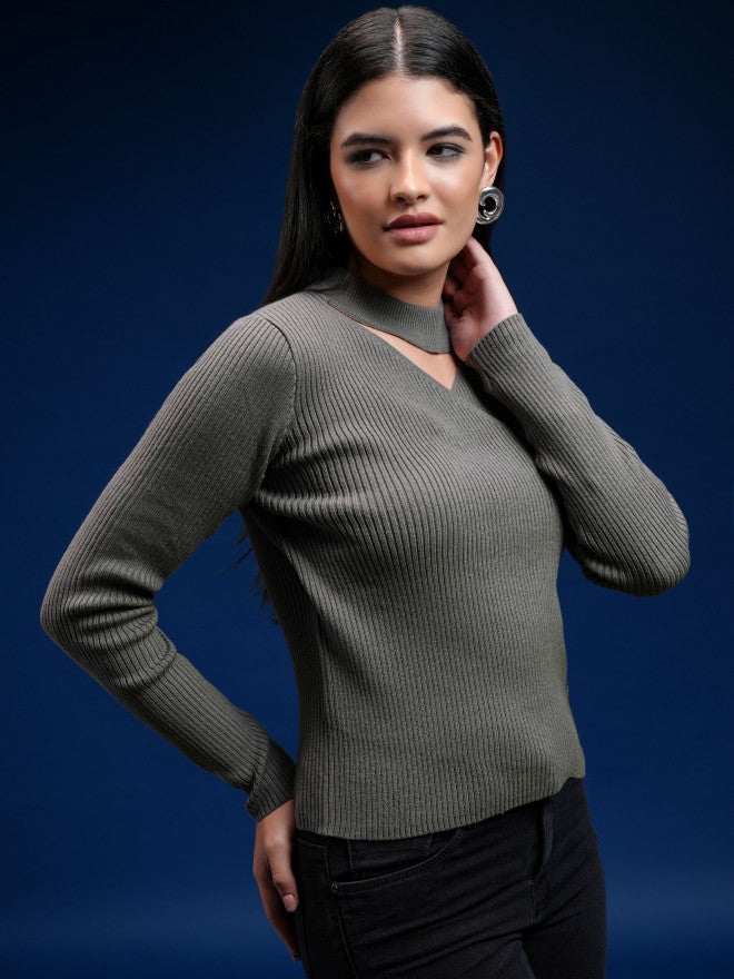 Tokyo Talkies Women Grey Turtle Neck Sweater - Grey - Image 6