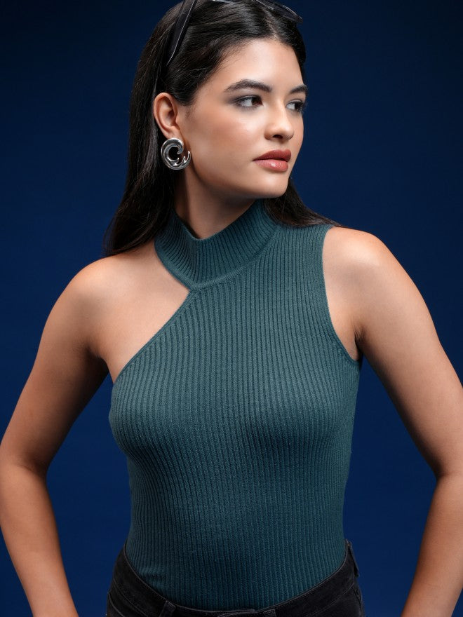 Tokyo Talkies Women Teal Turtle Neck Sweater - Teal - Image 1
