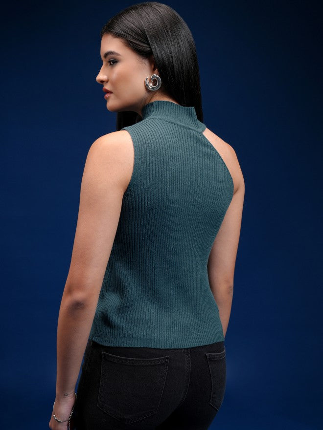 Tokyo Talkies Women Teal Turtle Neck Sweater - Teal - Image 3
