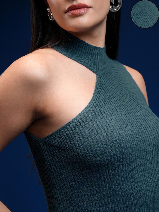 Tokyo Talkies Women Teal Turtle Neck Sweater - Teal - Image 5