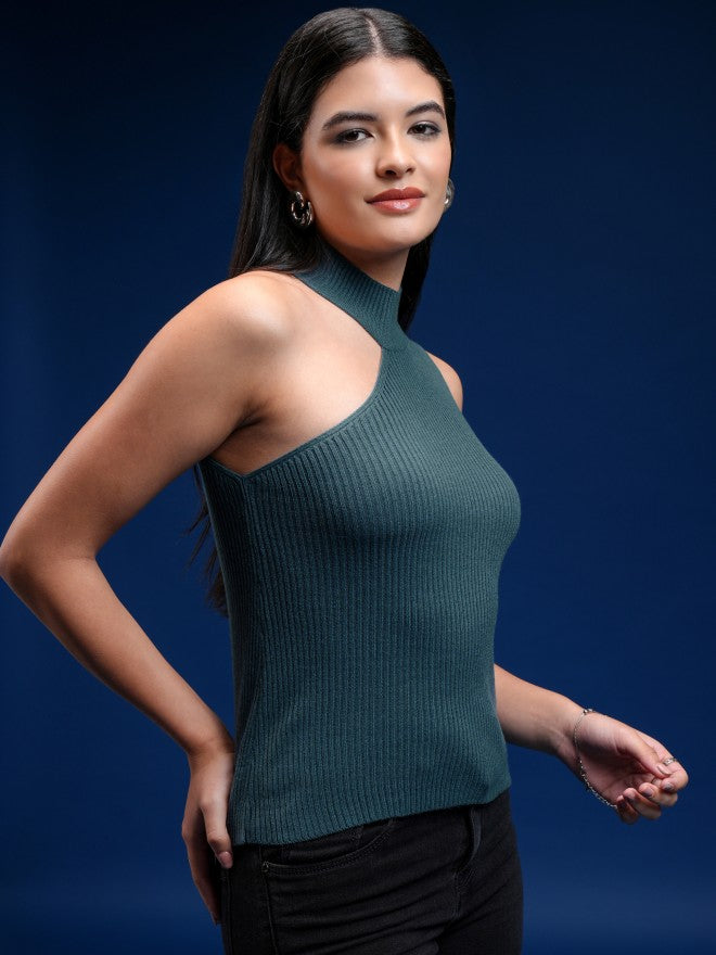 Tokyo Talkies Women Teal Turtle Neck Sweater - Teal - Image 6