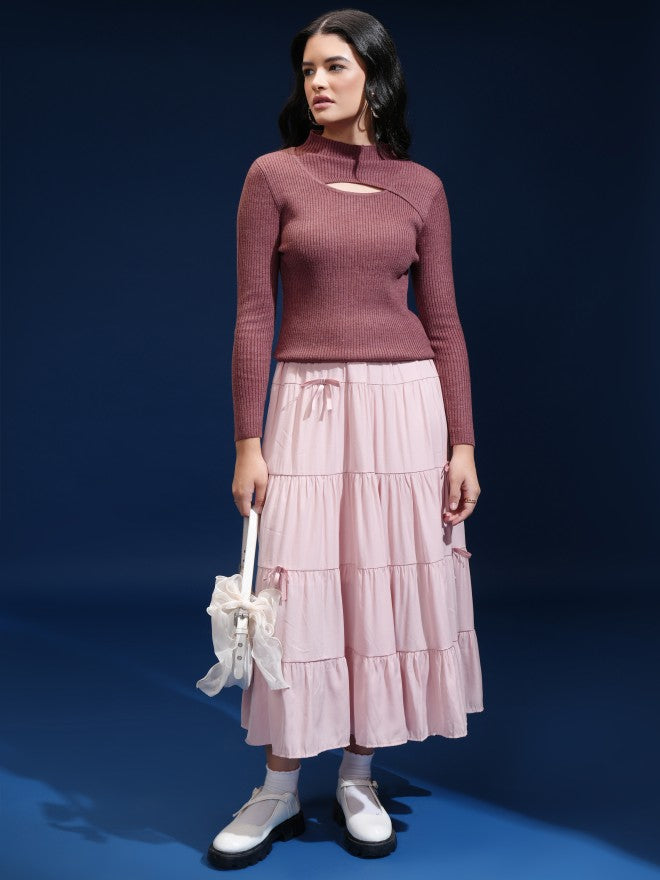 Tokyo Talkies Women Beige Mock Collar Sweater - Beige - Image 2