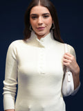 Tokyo Talkies Women Beige Mock Collar Sweater - Beige - Image 1