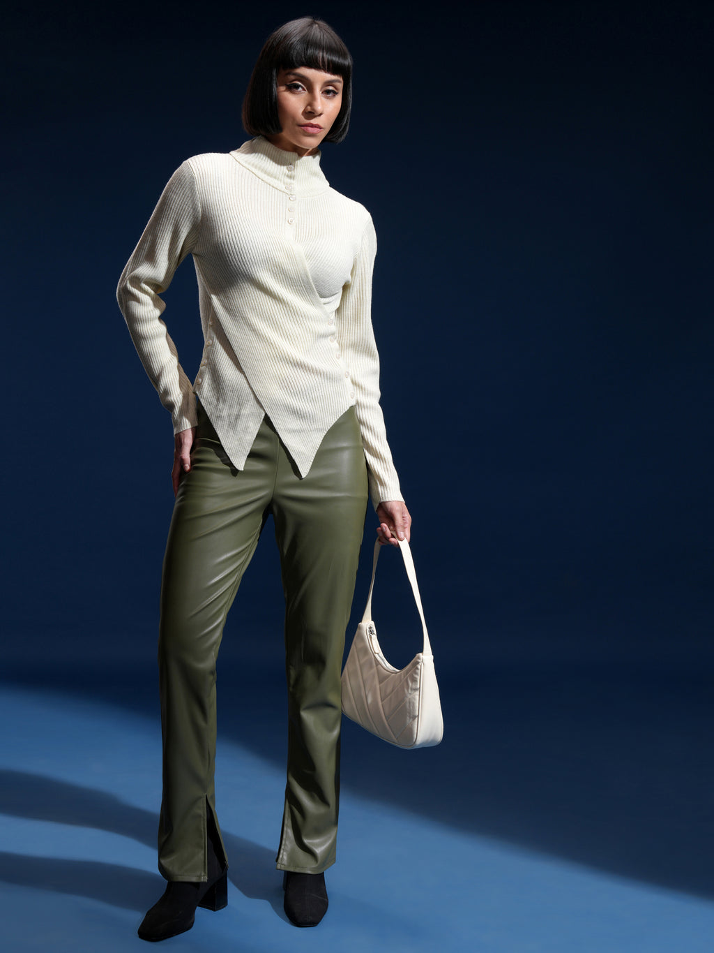 Tokyo Talkies Women White High Neck Sweater - White - Image 2