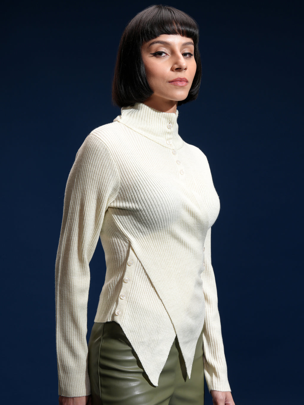 Tokyo Talkies Women White High Neck Sweater - White - Image 6