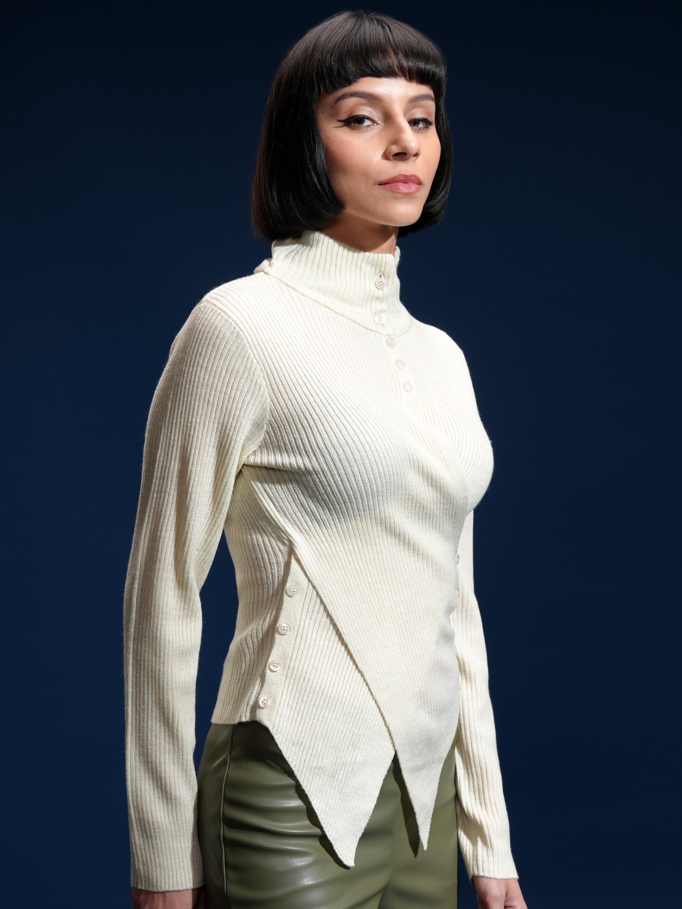 Tokyo Talkies Women White High Neck Sweater - White - Image 6
