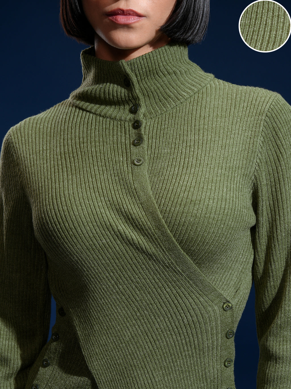 Tokyo Talkies Women Olive High Neck Sweater - Olive - Image 5