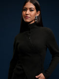 Tokyo Talkies Women Black High Neck Sweater - Black - Image 1