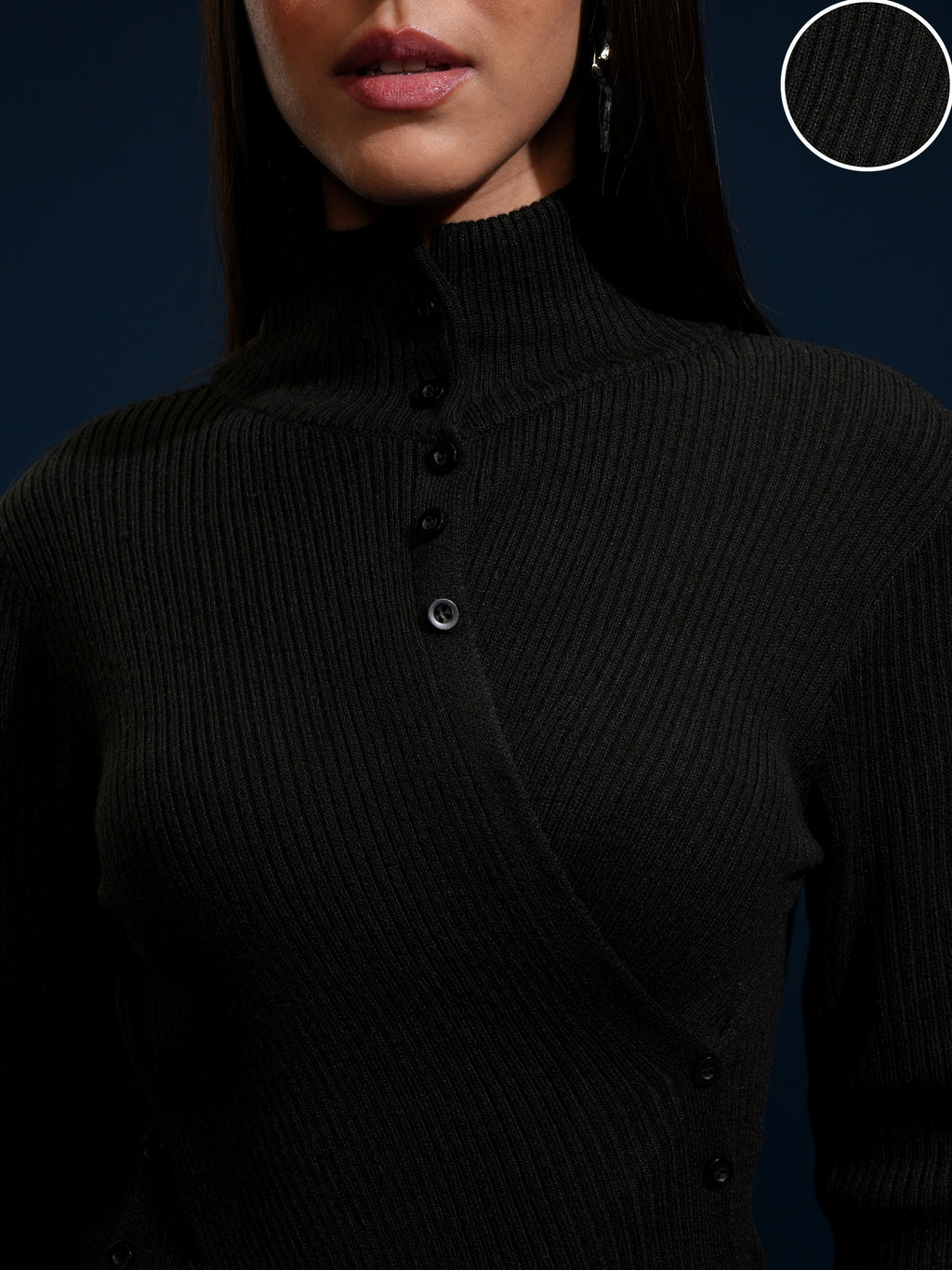 Tokyo Talkies Women Black High Neck Sweater - Black - Image 5