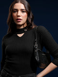 Tokyo Talkies Women Black High Neck Sweater - Black - Image 1