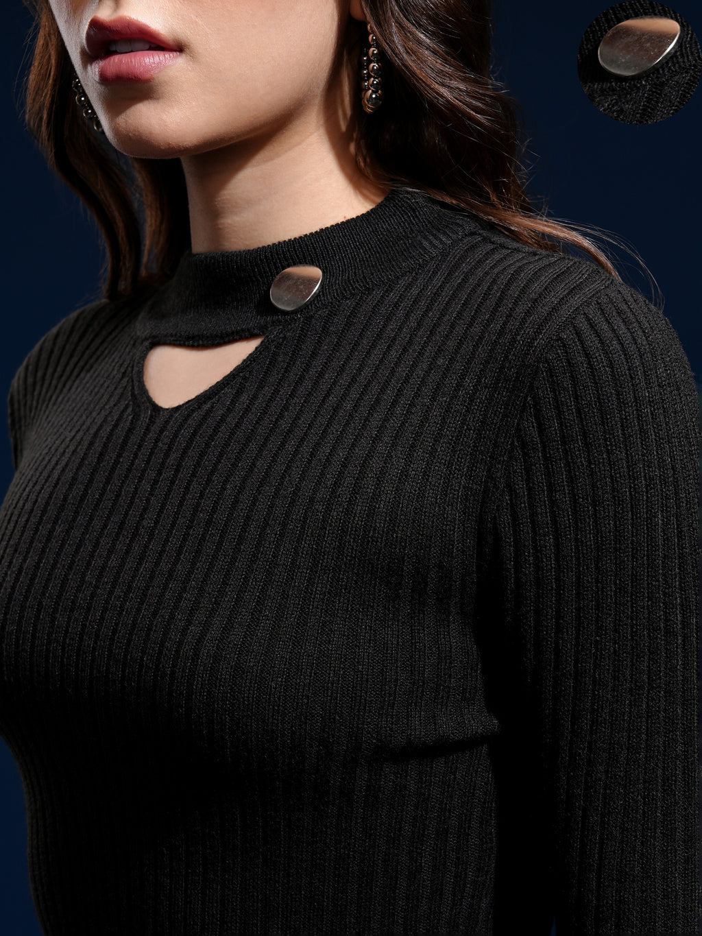 Tokyo Talkies Women Black High Neck Sweater - Black - Image 5