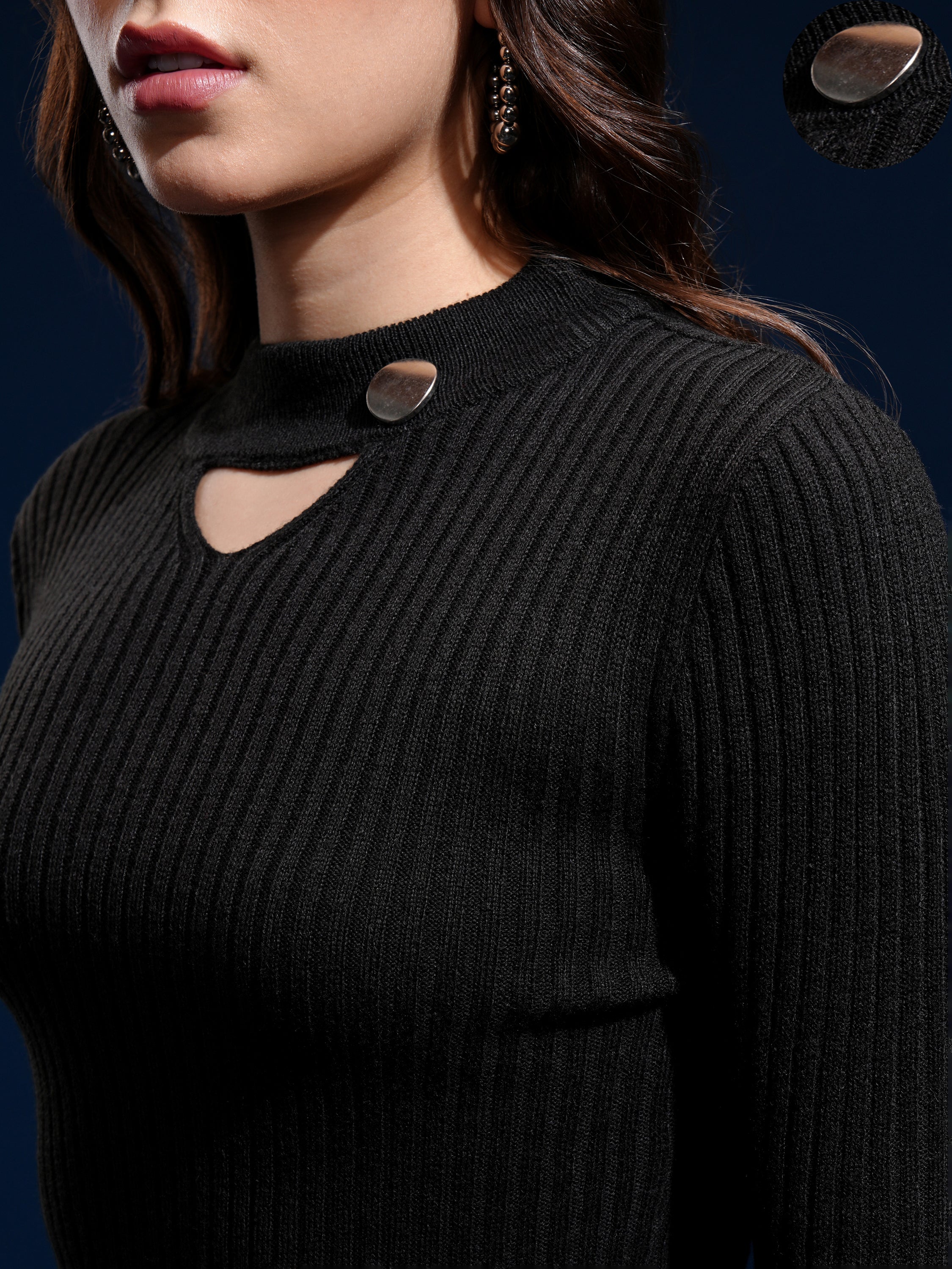 Tokyo Talkies Women Black High Neck Sweater - Black - Image 5