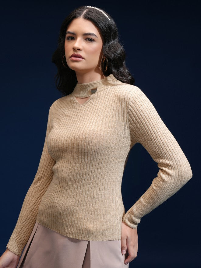 Tokyo Talkies Women Beige Turtle Neck Sweater - Beige - Image 4