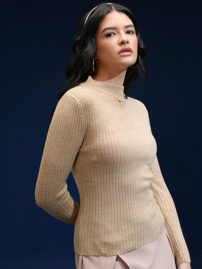 Tokyo Talkies Women Beige Turtle Neck Sweater - Beige - Image 6
