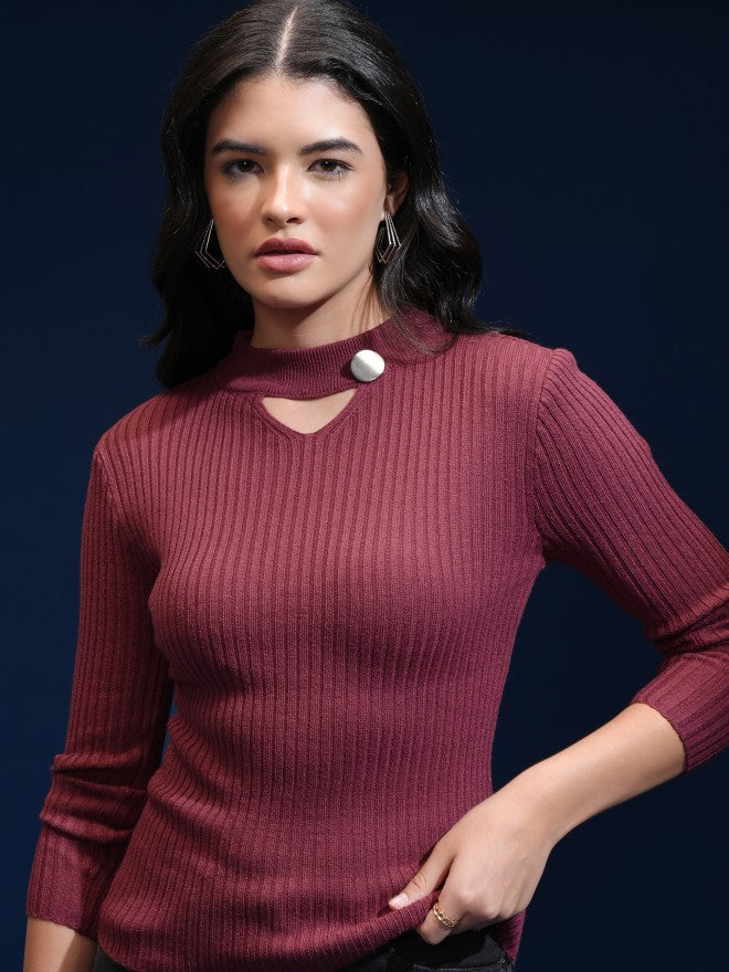 Tokyo Talkies Women Beige Shawl Neck Sweater - Beige - Image 1